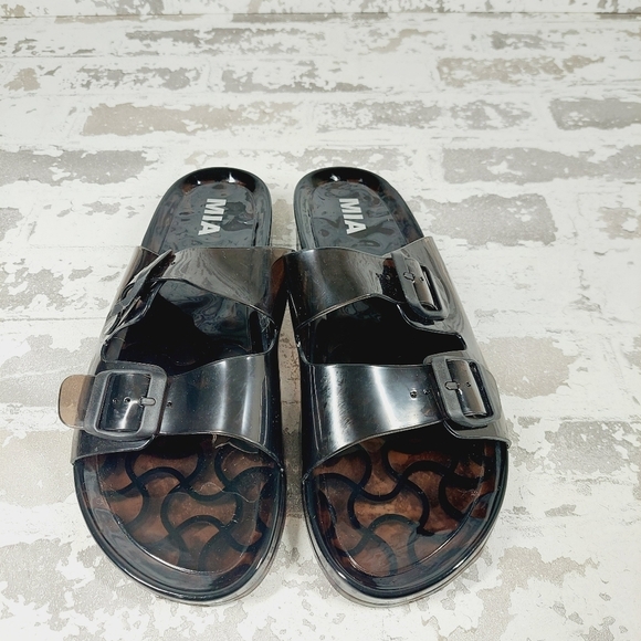 MIA Black Double Strap Buckle Slides Sandals V633 - Picture 3 of 11